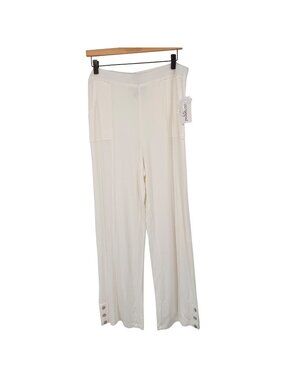 Peck & Peck Womens White Wide-Leg Pants  Button Detail size large pockets New
